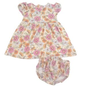 Milkberry Floral Dress Set Baby 3-6M Pink Orange Bamboo Rayon Bloomers 2pc